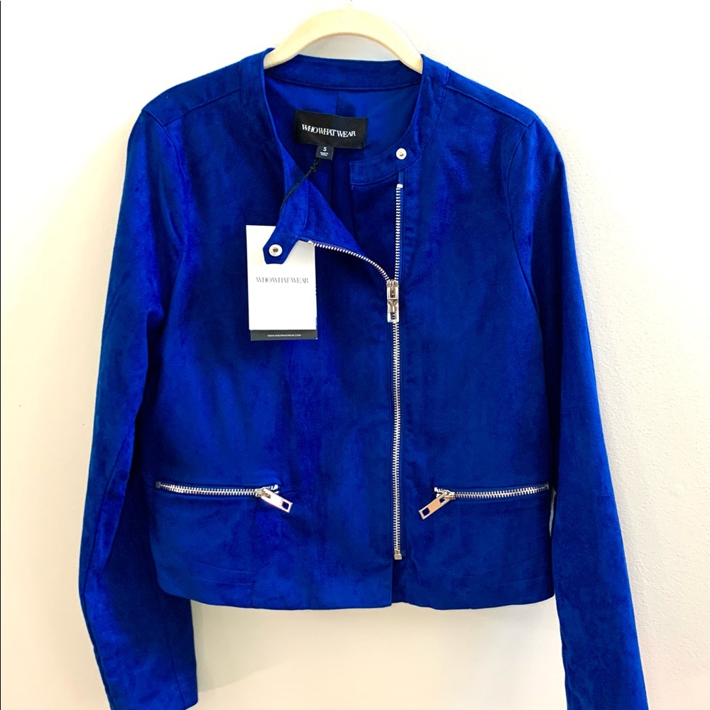 New Who What Wear Blue Suede Style Moto Jacket, Size S